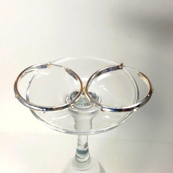 Women's stunning Polished Silver-tone Hoop Earrings With Sparkle Crystals, 1.5" - Picture 3 of 7